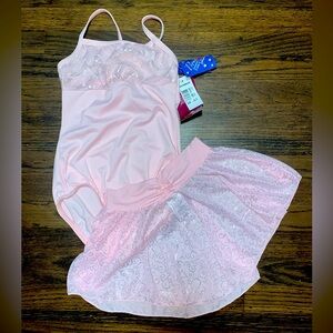 NWT Motionwear Sparkling Pink Leotard & skirt size 12/14